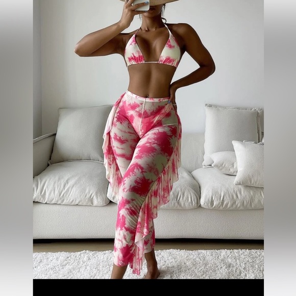 Swimsuit Cover up Pants Women Mesh Ruffle Trim Cover Up Pants Beach Cover Up' - Picture 1 of 7